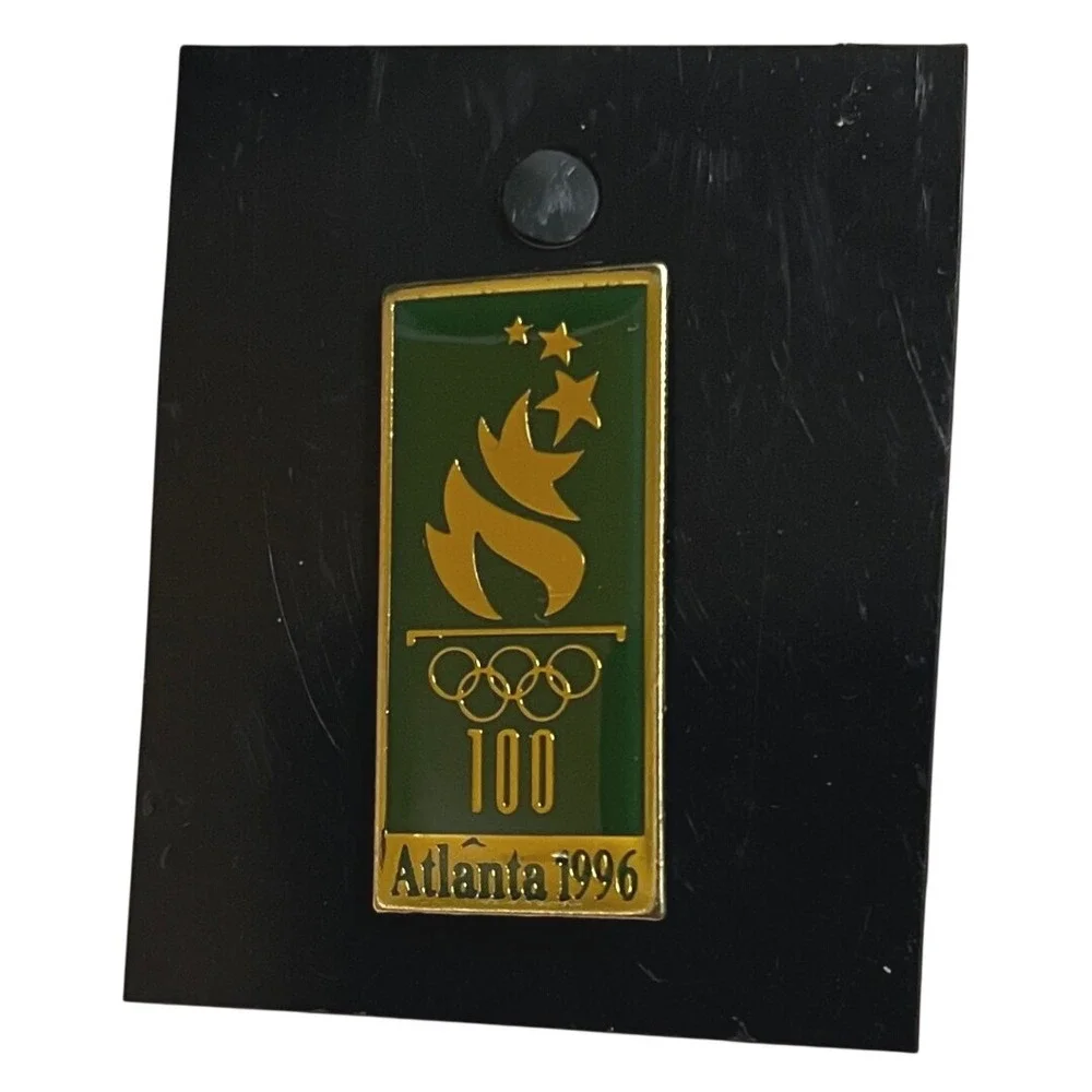Atlanta 1996 Olympic Centennial Torch Logo Enamel Lapel Pin Gold Green 100 Years